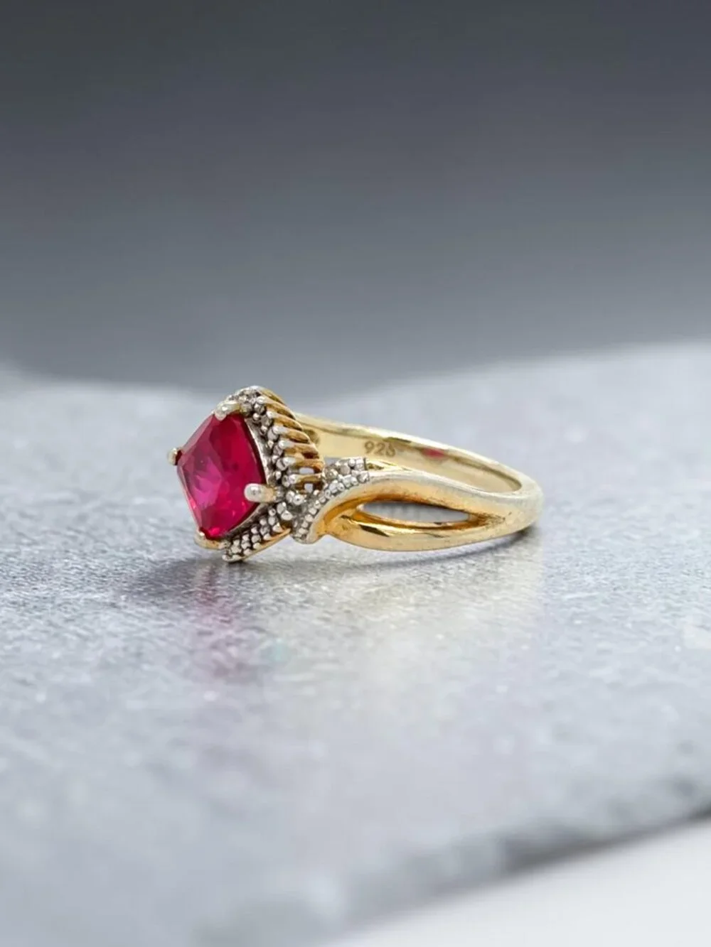 Lab Created Ruby and Diamond Accent Ring in 925 Sterling Silver